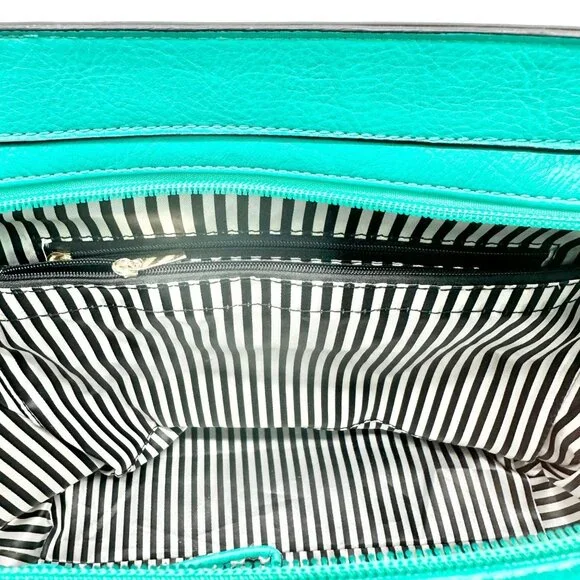 Charming Charlie Shoulder Bag Seafoam with Gold Chain Accents Striped Interior - Picture 13 of 16
